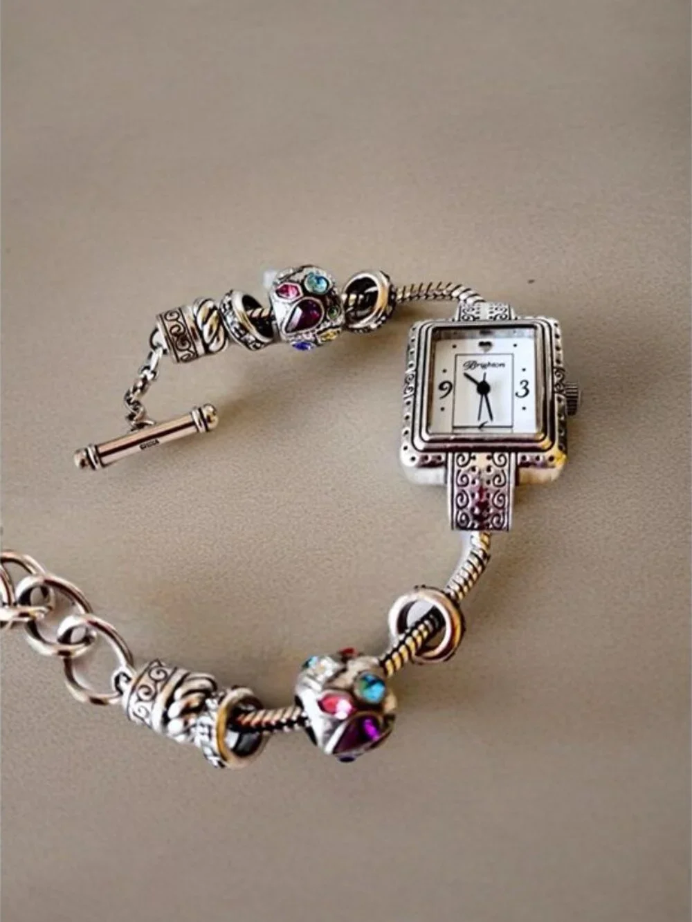 Brighton Short Hills Japan Movement Silver Watch Colorful Beads New Battery